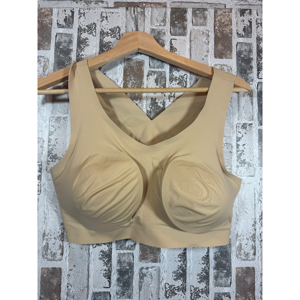 Evelyn & Bobbie The Defy Bra Womens L Tan Wireless Seamless V-Neck
